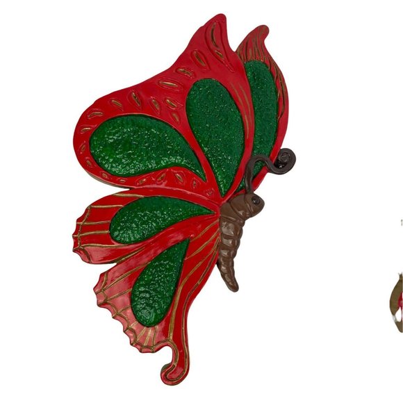 VTG Chalkware Plaster COLORFUL Butterfly Wall Art Accent Red Green Ready To Hang - Picture 11 of 12